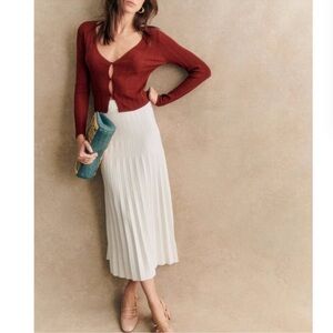 BEST Sezane Leonine Knit Midi Skirt Small Ecru Ivory Off White French Stretchy